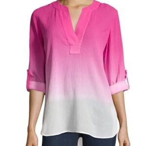 DIANE VON FURSTENBERG Pink & White Cotton Gauze Tunic Top, Women’s Size 10 Shirt